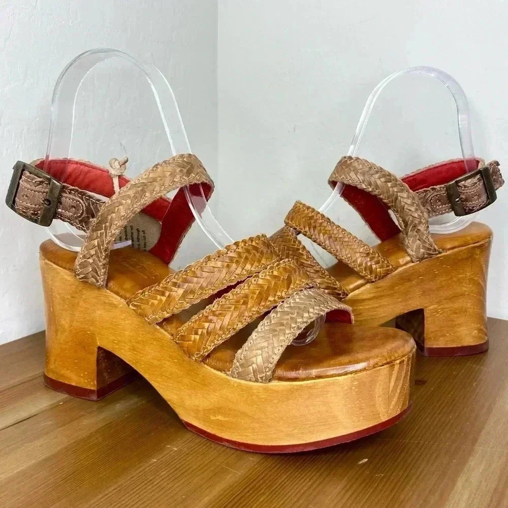 NEW Bed Stu Voicing Braided Leather Platform Sandals Size 7.5
